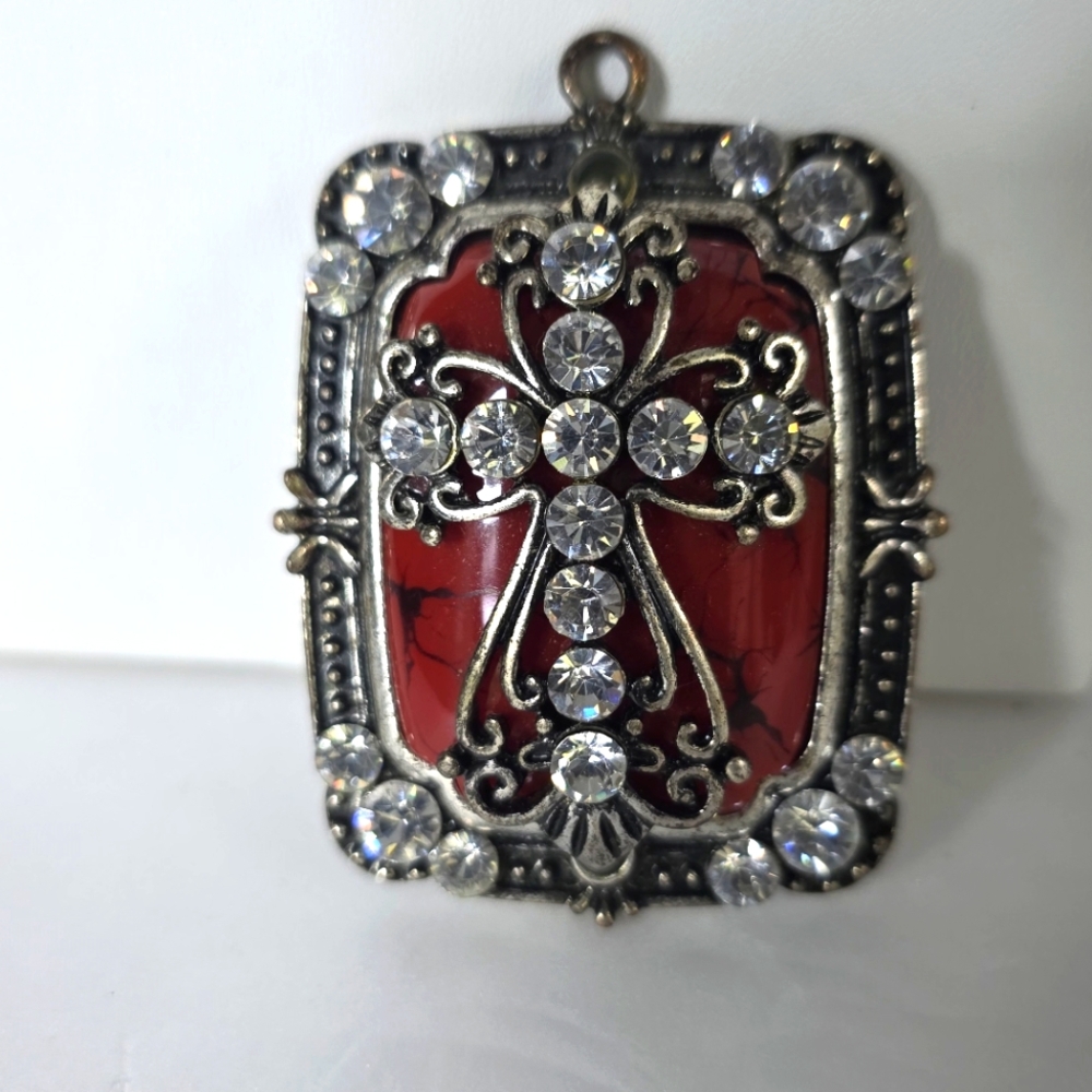 Elegant Red and Silver Pendant with Crystal Accents